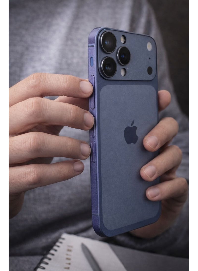 Full Body Conversion Skin for iPhone 15 Pro Max to iPhone 17 Pro Max Style - Blue Titanium Back Sticker, Camera Armor & Side Frame Protection - Image 4